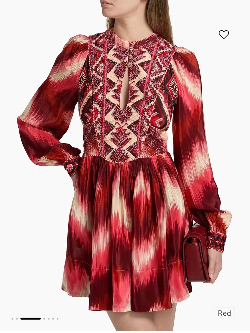 FARM Rio Red and Cream Embroidered Long-Sleeve Mini Dress